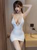 Sexy Sheer See Through Oil Glossy Pencil Micro Mini Dress Pu Patchwork Backless Tight Maid Package Hip Slip Dress Sweet Wear