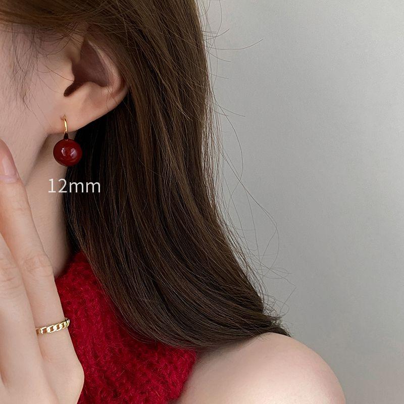 

Retro Hong Kong Style Wine Red Beanie Pearl Earrings for Women Elegant Fancy Stud Earrings Affordable Luxury Fashion Ear Hook Ear Rings 12mm wine red Pearl Ear Hook