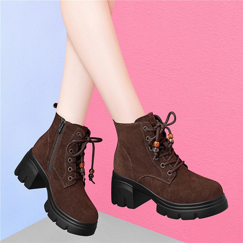 

Short boots children s autumn and winter new beaded short boots fashion matte thick heel platform Martin boots cotton shoes 40