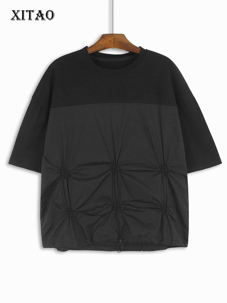 

Xitao Футболки с короткими рукавами в стиле пэчворк, однотонные свободные женские топы ZY8733