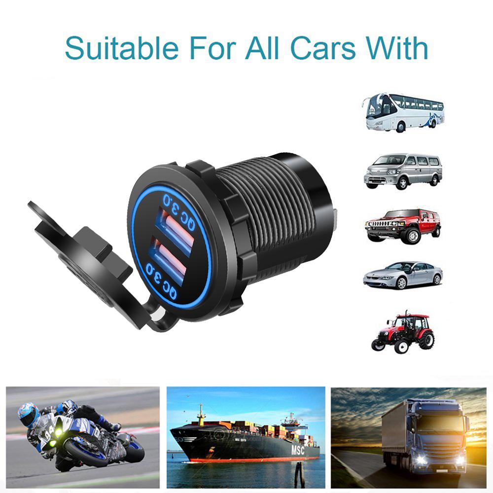 Ładowarka samochodowa QC3.0 Dual USB z przełącznikiem dotykowym, szybkie ładowanie 4X wodoodporne do samochodów, łodzi, SUV-ów, motocykli