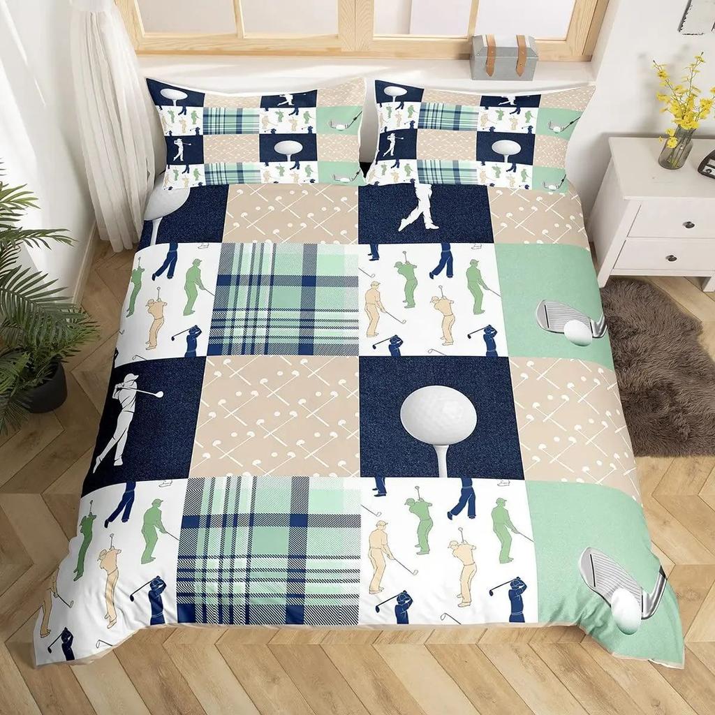 Golf Print Duvet Set Three-Piece Sports Game Theme Bedding Set