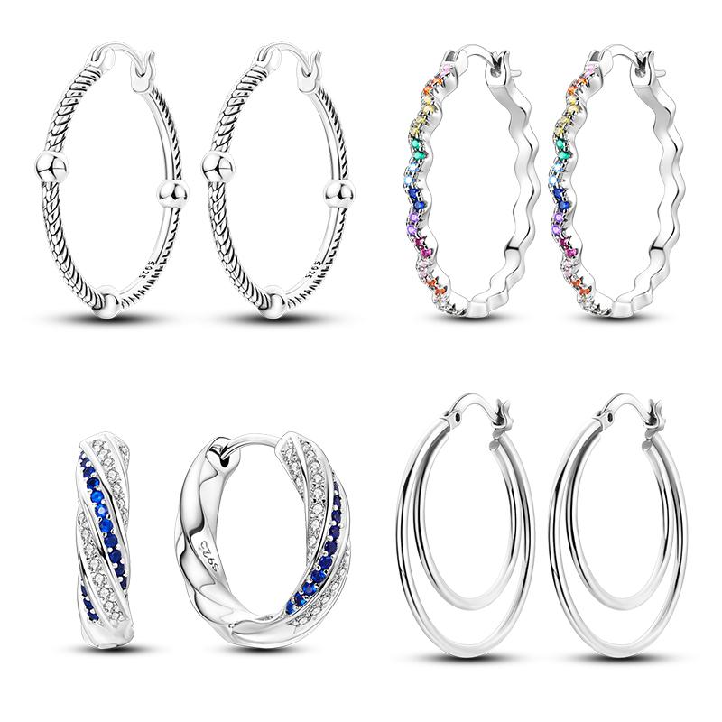 Original 925 Sterling Silver Earrings Simple Versatile Big Circle Hoop Earrings For Women Wedding Engagement Birthday Gift