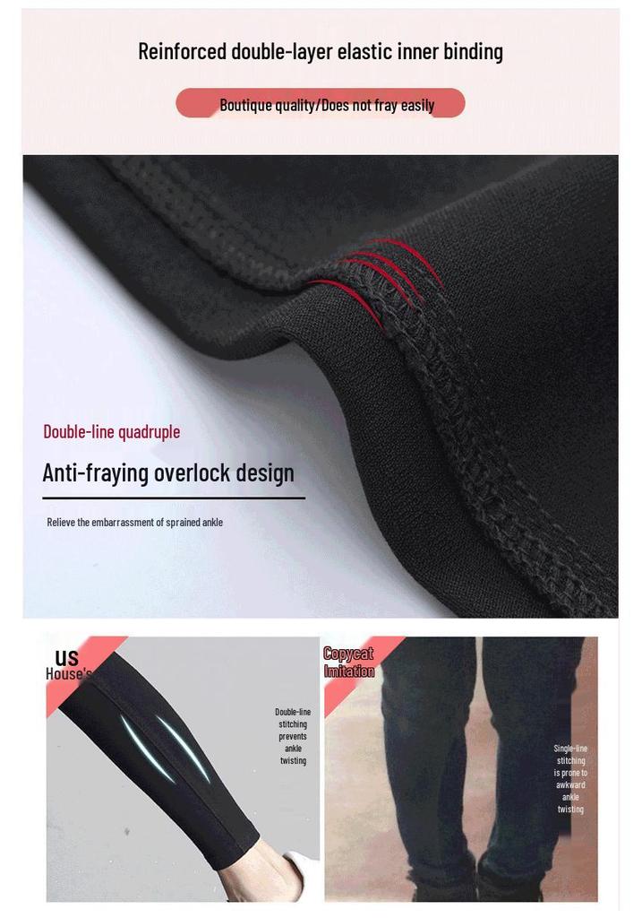 Women's Black High-Waisted Slim-Leg Pants - Velvet Lined, Elastic Waist, Tight-Fit, Petite, Ideal for Autumn/Winter.