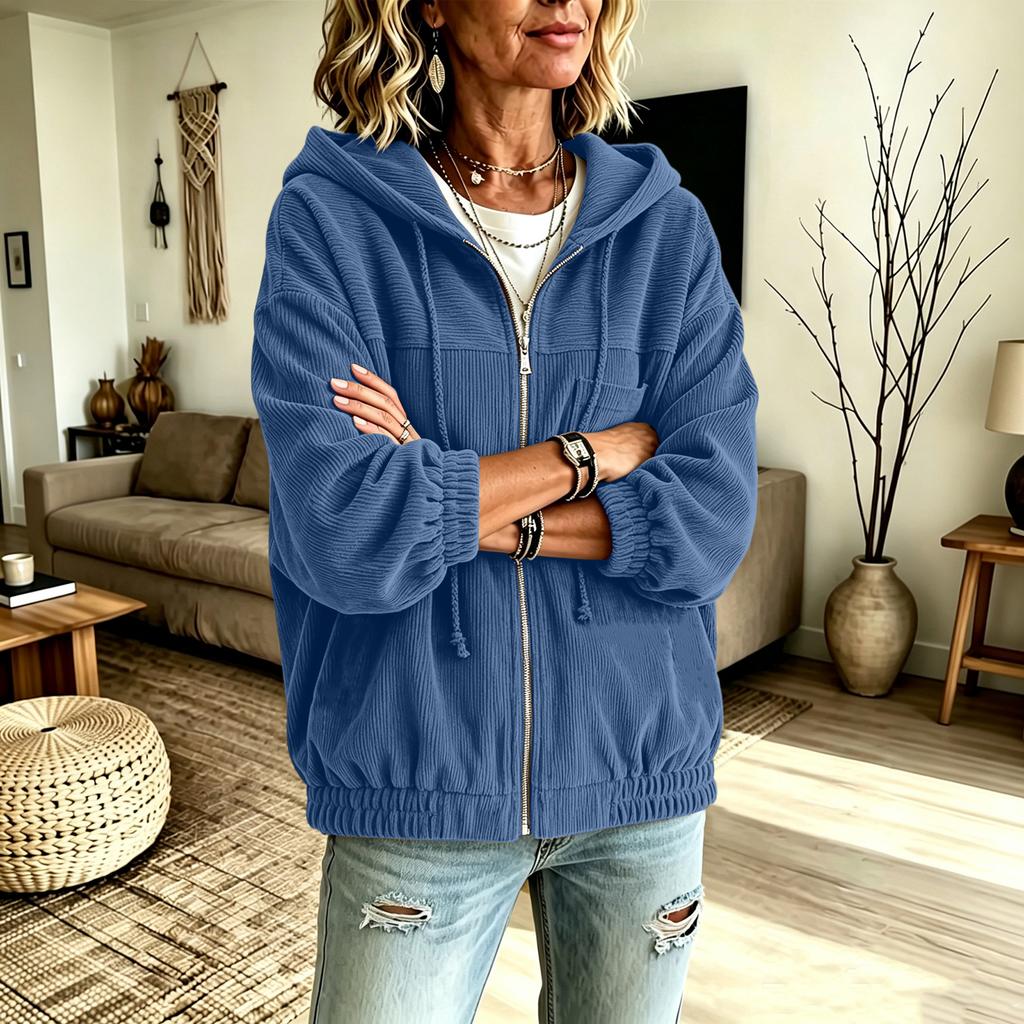 Women's Color Corduroy Hooded Jacket for Casual Daily Wear