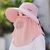 Full face sunscreen large brim shawl sun hat women's neck protector integrated UV protection bucket hat ponytail hat