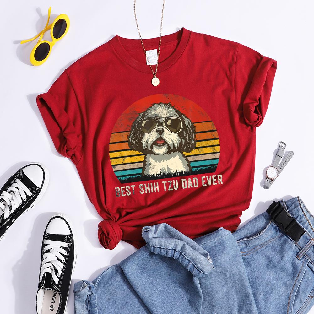 Best Shih Tzu Dad Ever Kawaii Female Tees Breathable Casual T-Shirts Fashion Summer Crop Tops Cartoon Womens T-Shirt