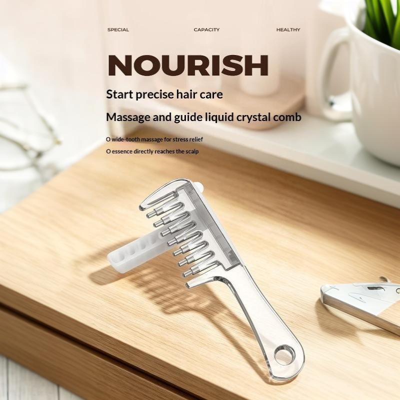 Unisex Transparent Essential Oil Applicator Massage Comb With Built-In Liquid Reservoir, Rolling Metal Teeth, Suitable For Women