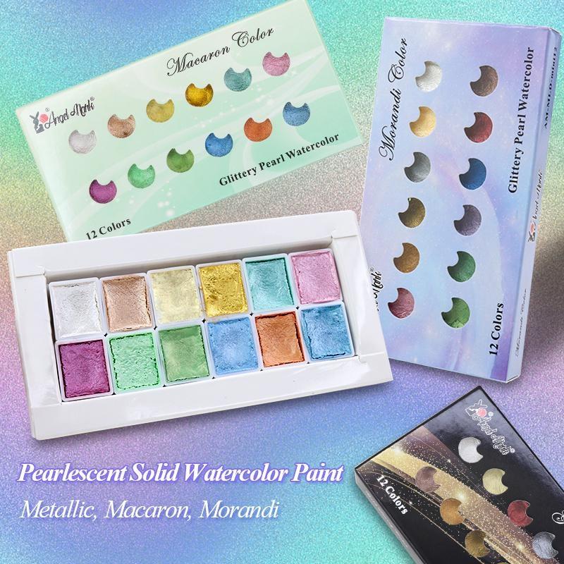 

12Colors Макарон/Металлик/Моранди Перламутровый Твердый Акварельный Пигмент Профессиональный Рисунок Художник Живопись Студенческие художественные принадлежности