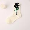 Women Socks Korean Japanese Style Cartoon Green Flower Harajuku Cute Kawaii Mid Tube Socks Breathable Casual Short  Cotton Socks