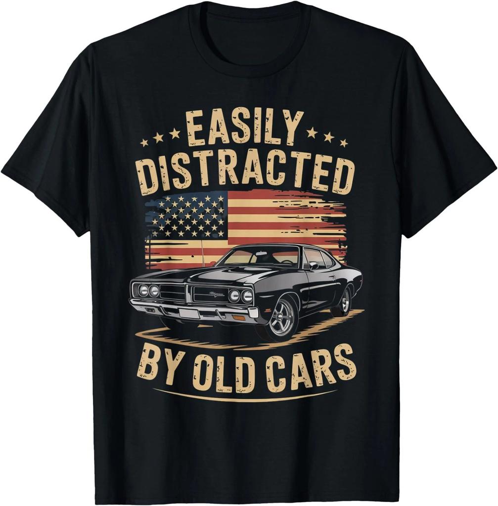 Easily Distracted by Old Cars Classic Car Guy Funny Vintage T-Shirt