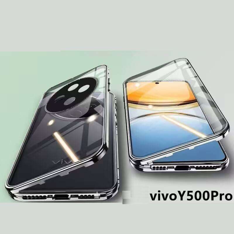 

Магнитный чехол для Vivo X200 X100 X100S X300 X90 Y500 Pro Ultra с металлическим каркасом, двустороннее закаленное стекло, полная защита объектива, бамперы для телефона Vivo Y500 Pro