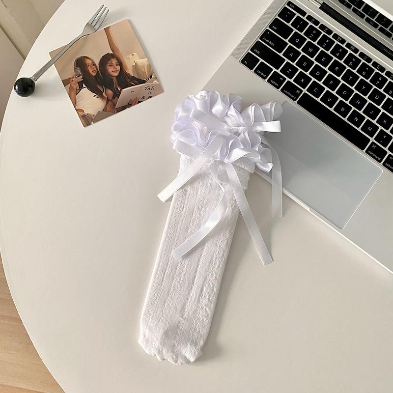 Lace Lace Stockings Children'S Lolita Bow Ribbon Women'S Socks Long Calf Socks Summer Thin Stacking Socks