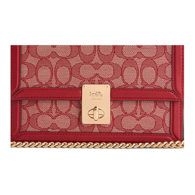 Coach Hutton 21 Monogramm Leder Kleine Quadratische Kettentasche Damen Taschen Rubin CZ491-IMRBY