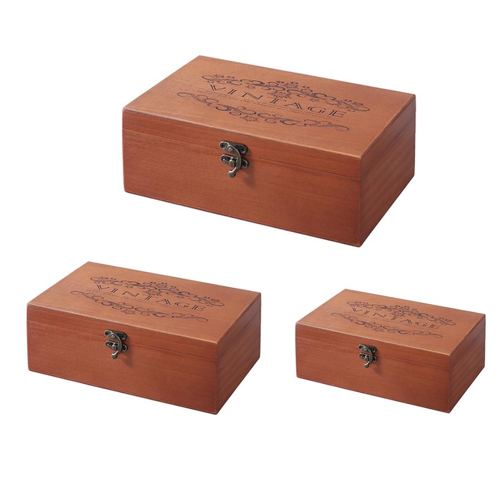 Retro Wooden Keepsake Box Decorative Wood for Case Vintage Handmade Craft with L
