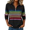 Damen Gestreiftes Reißverschluss-Vorderteil Reverskragen Langarm Sweatshirt Lässiger Pullover