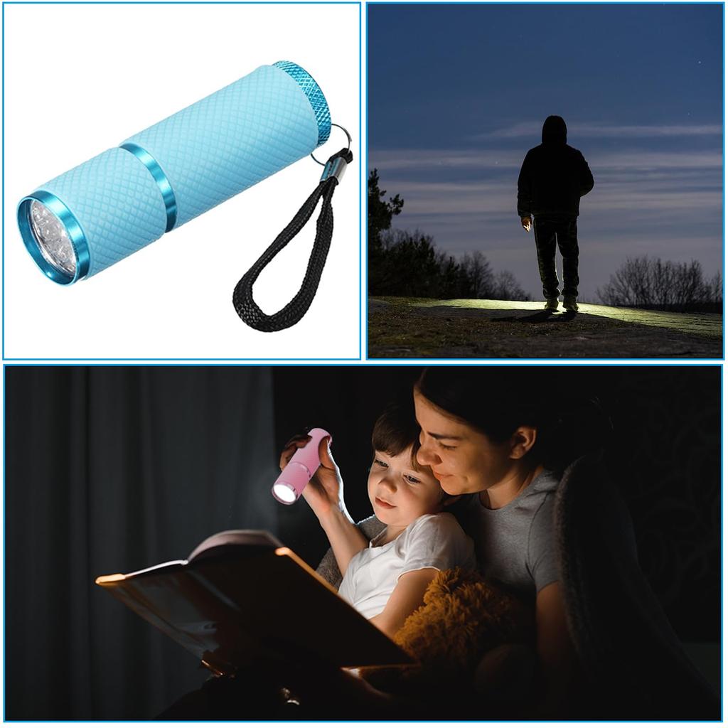 PATIKIL LED Flashlight and Mini Aluminum Flashlight with Strap for and Parties 9-Piece Glow-in-the-Dark 4-Piece Camping, Hiking, (Pink, Green, Yellow,