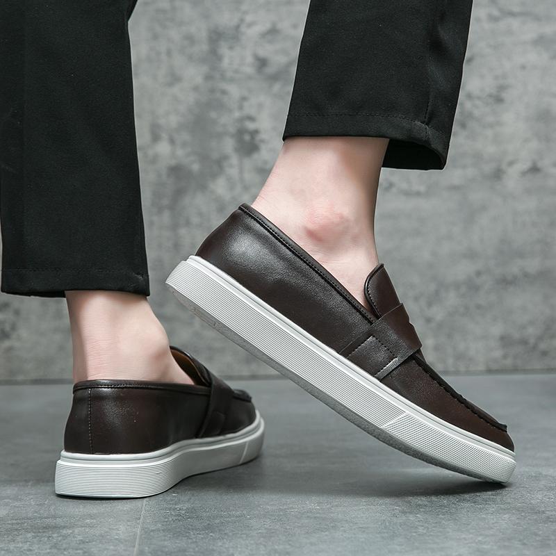 New Fashion Penny Loafers Men Slip-on Dark Brown Leather Casual Comfortable Driving Shoes Male Slip On Footwears