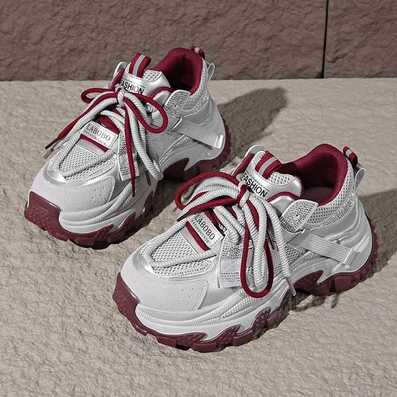 

Autumn and winter dad shoes black and red dad shoes women s autumn thick-soled heightening straps casual shoes sports 43