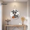 Indoor Halloween Wall Art Dachshund Hanging Sign, Spooky Skeleton Dog Trick or Treat Wooden Theme Decoration with Pumpkin Bat Pattern, Holiday Welcome