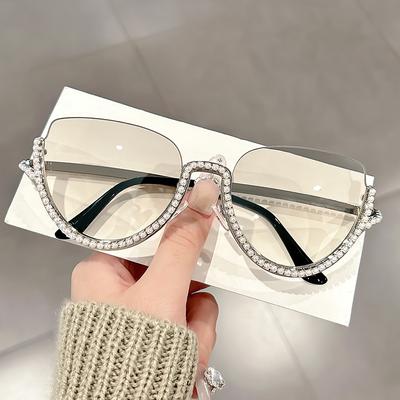 Neue trendige und modische Halbrahmen-Sonnenbrille mit Diamantenbesatz, personalisierte Damen-Reise- und Party-Sonnenbrille