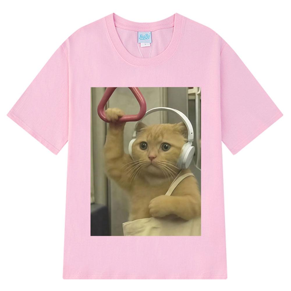 Subway Cat Meme  Funny Kitty Print T-shirt Men Women Fashion Clothing T-shirts Short-sleeved Loose Harajuku Oversized T-shirts