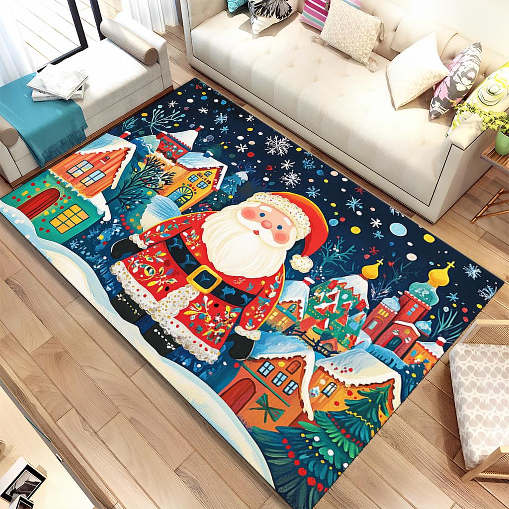 Fofo Pai Natal Árvore de Natal Feliz Desenho Animado Festival Tapete de Presente para Sala de Estar Quarto Casa Decoração de Sofá, Antiderrapante