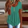 Women's Fashion Loose Three Button Casual Solid Colour Short Sleeve T-Shirt Top