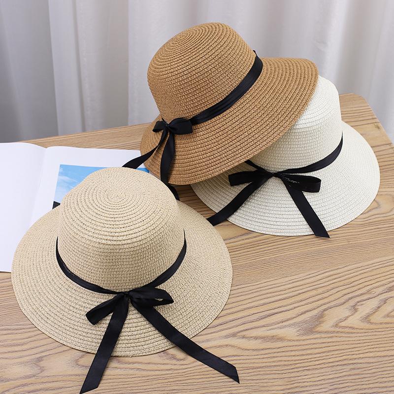 Cappello Estivo da Donna in Paglia Cappello da Sole alla Moda Marca Moda Fiocco Cappello da Sole Pieghevole Copri Viso Solare Cappello a Bordo Largo