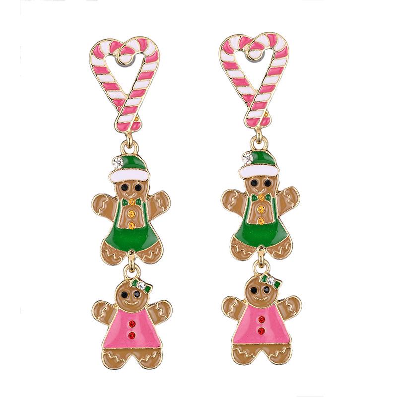 Trendy European & American Christmas Gingerbread Heart Tassel Stud Earrings for Women
