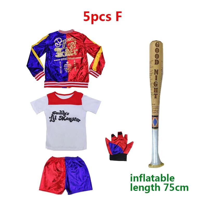 Top Quality Girls  Suicide Harley Quinn Cosplay Costumes Squad  Monster Stitched Jacket Pants Sets Halloween Costume
