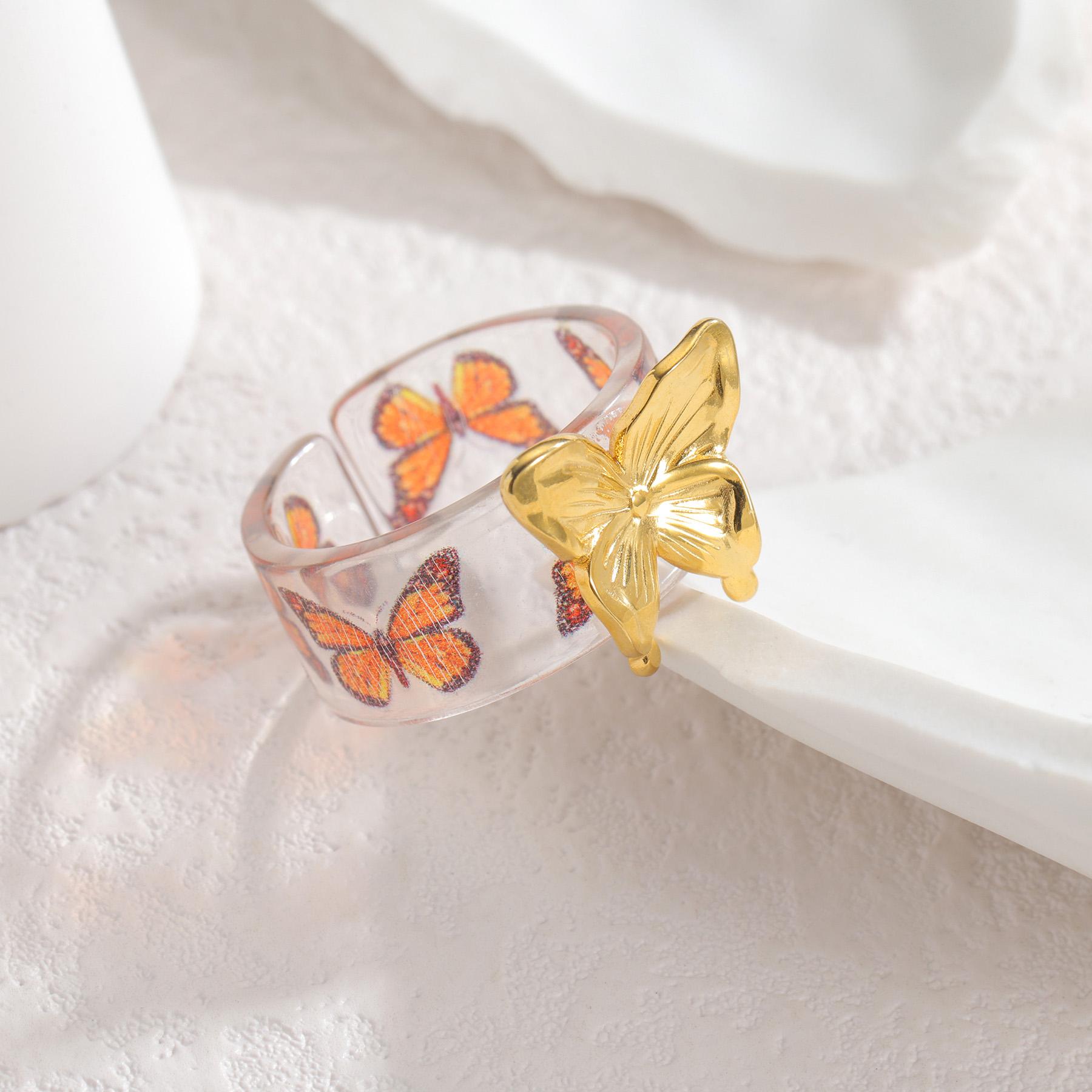 Кольца из нержавеющей стали с романтичными цветами и бабочками для женщин, красочное регулируемое открытое кольцо, повседневные украшения, подарок, аксессуары