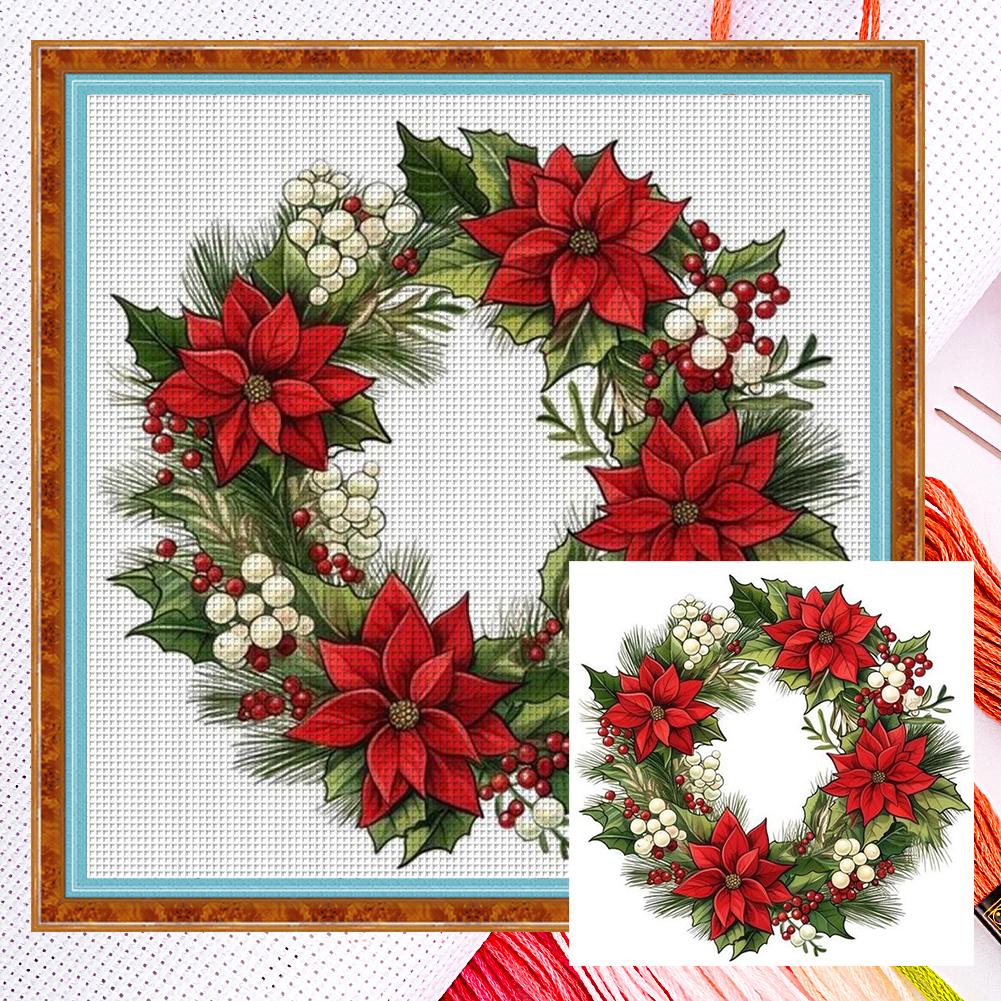 Full Embroidery Eco-cotton Thread 11CT Counted Xmas Wreath Cross Stitch Kit Art