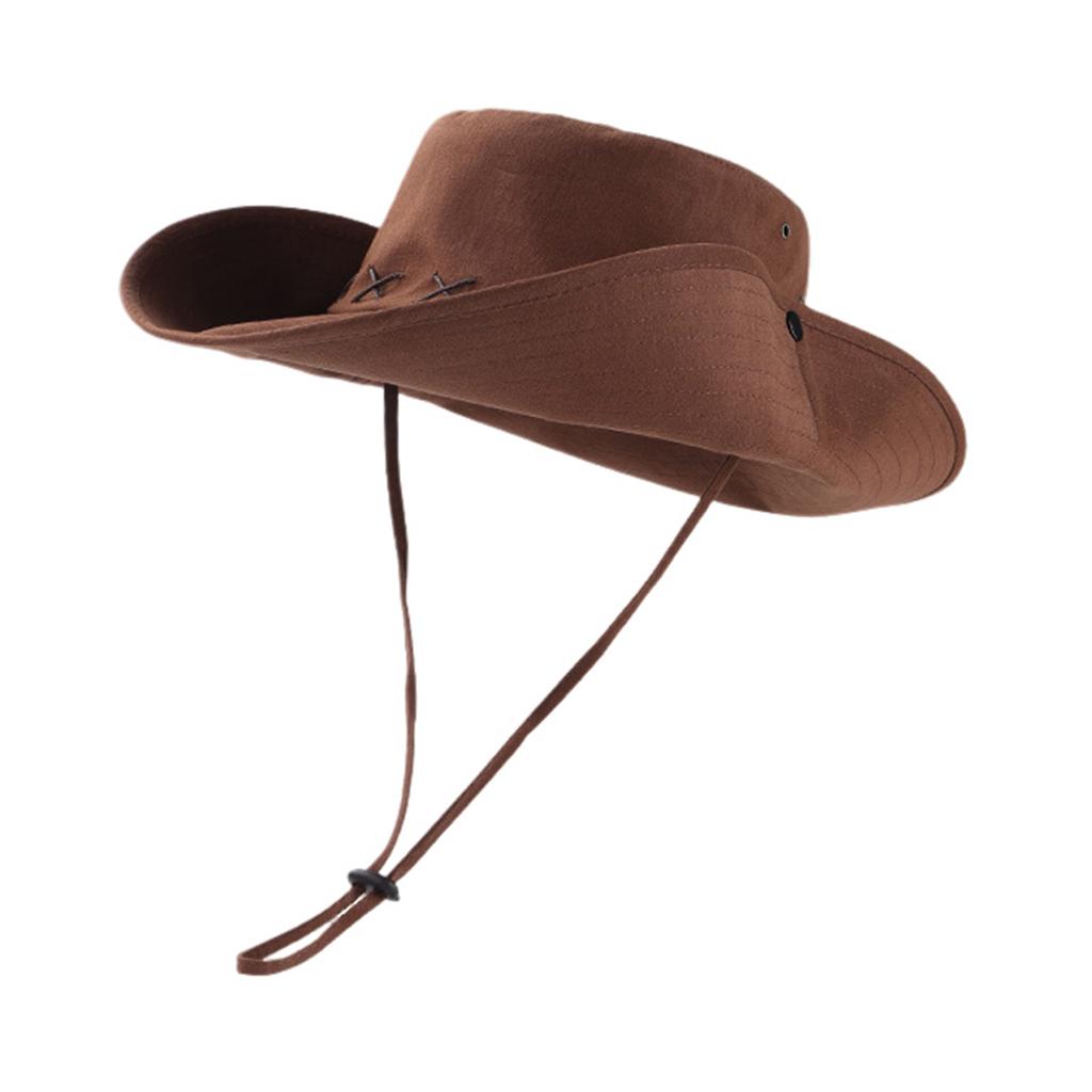 Summer Hiking Cowboy Hats Western Cowboy Hats Drawstring Versatile Sun Shade Bucket Hats for Fishing Camping Traveling