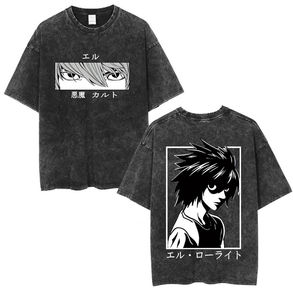 Vintage Washed Anime Death Note Manga Logo Graphic T-shirt Men Women Printed Tee Summer Casual Fashion Clothing Tops High Quality Streetwear