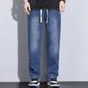 Spring Autumn Jeans Men Loose Straight Drawstring Elastic Waist Casual Denim Trousers Male Thick Pants Large Size M-5XL