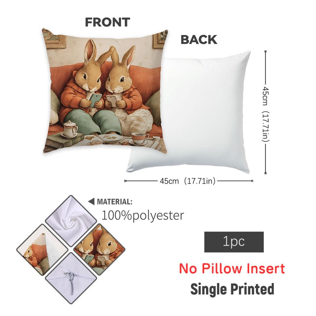 cm Cute Cat RabbitsThrow Pillow Cover A Cat and Rabbit Reading Storybooks on The Sofa Design for Home Sofa Pillowcase Decor
