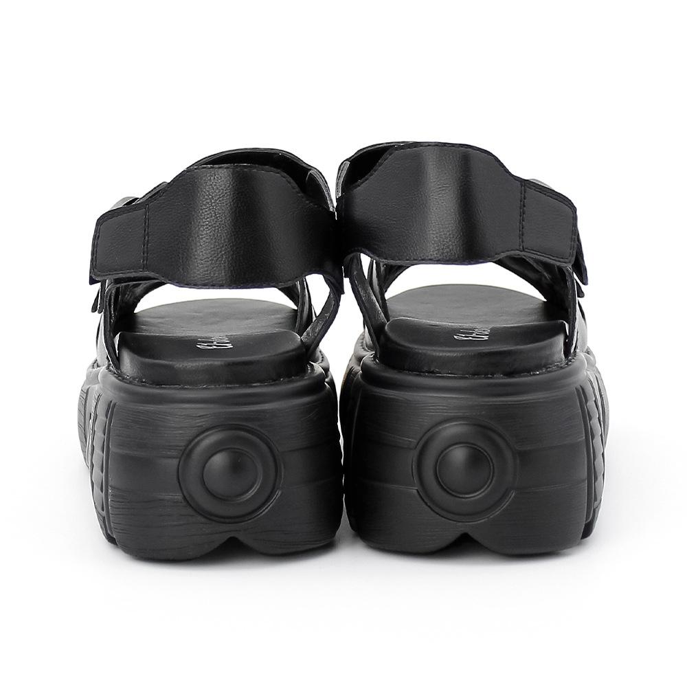 Sophisticated Retro - Futuristic Black Sandals | Premium Leather, Chunky Metal Buckles, Versatile for Casual & Streetwear