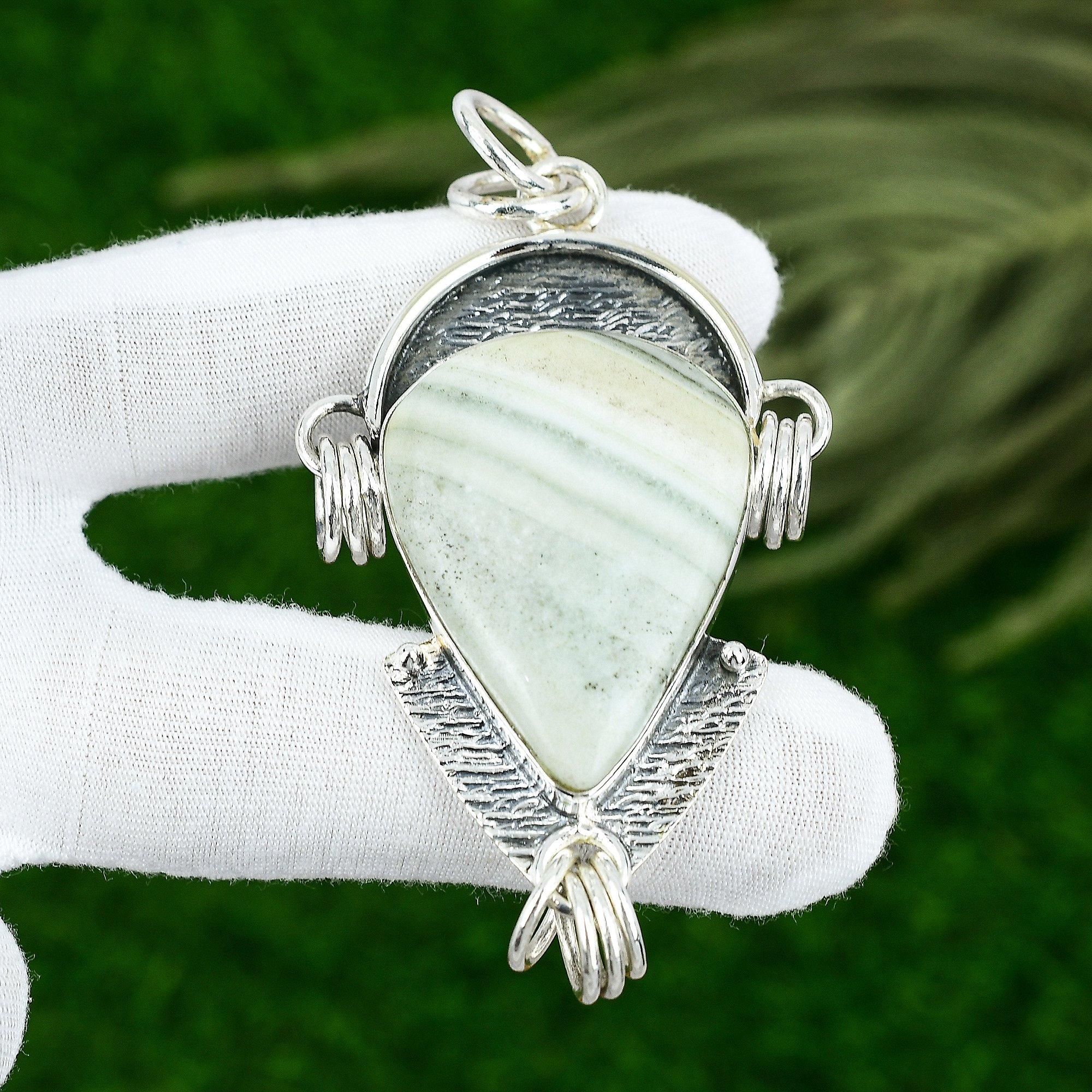 Sterling Silver Pear Blue Rhodochrosite Gemstone Anniversary Art Deco Pendant