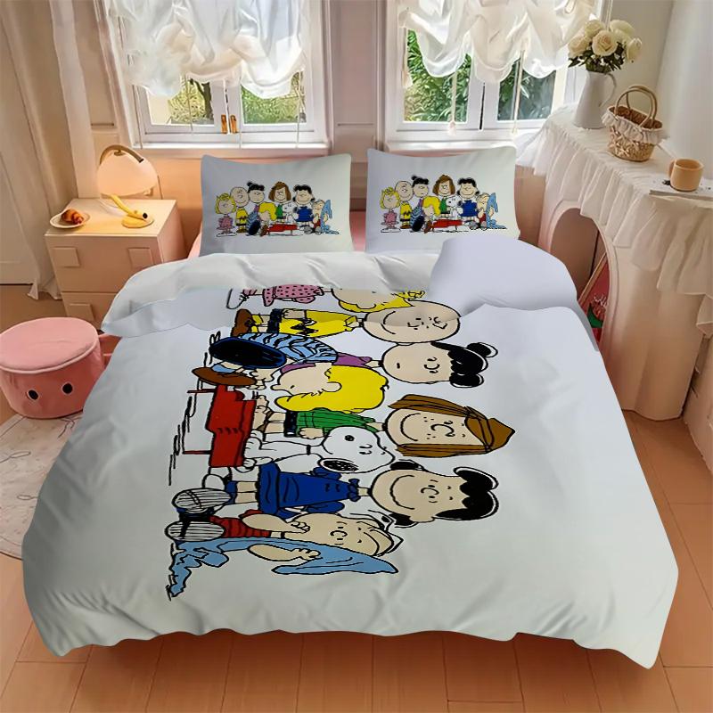 3Pcs Peanuts Gang Adventure Bedding Set Soft Fabric Duvet Cover Pillowcases Home Xmas Halloween Gift 1 Duvet Cover 2 Pillowcase S1664