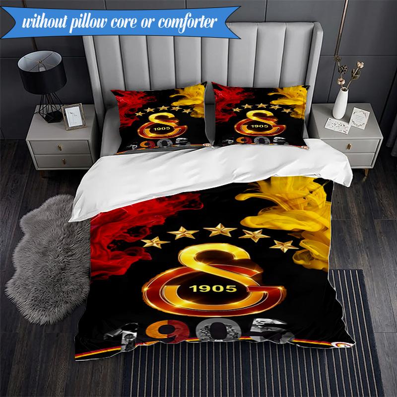 3PCS Galatasaray Football Club Crest Bedding Set 2D Printing (Includes 1 Duvet Cover + 2 Pillowcases Coreless), Bedroom decor,Fan gift