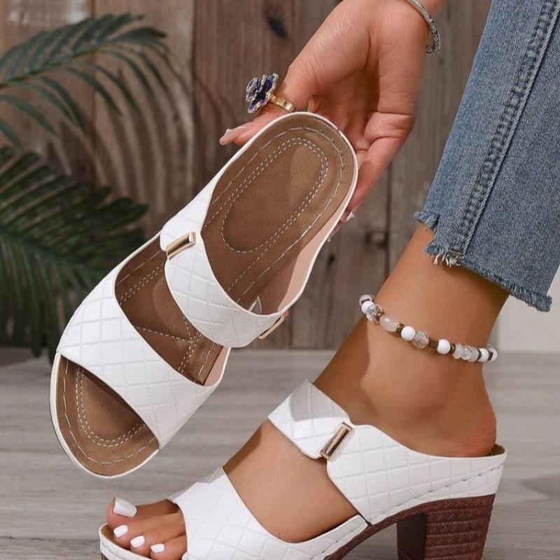 Fashion 2025 Summer Women's Slip-On Women's Slippers New Plus Size Fashion Open Toe Outdoor Commuter Shoes Trendy High Heels Women