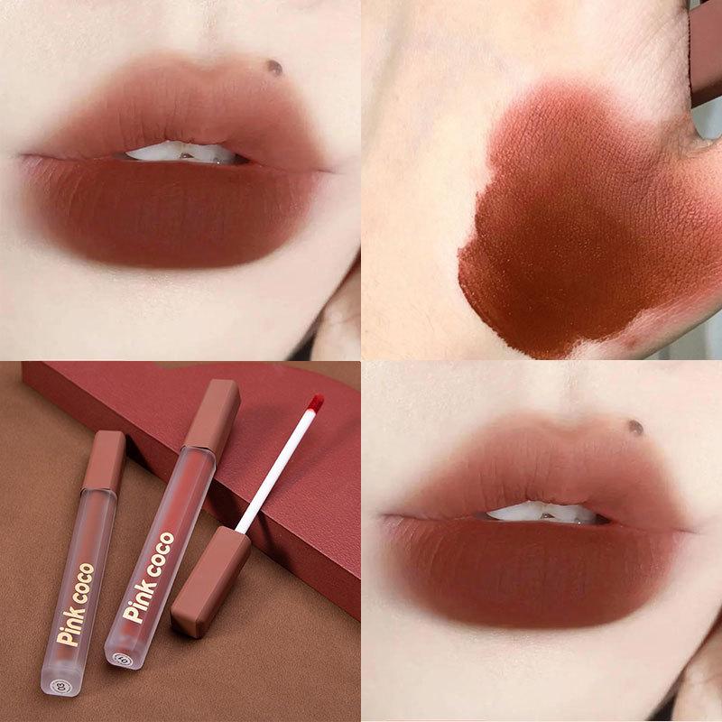Pink Coco Satin Powder Mist Lip Glaze Silky Color Lock Lip Mud Romantic Escape Long-Lasting Beauty for Busy Girls