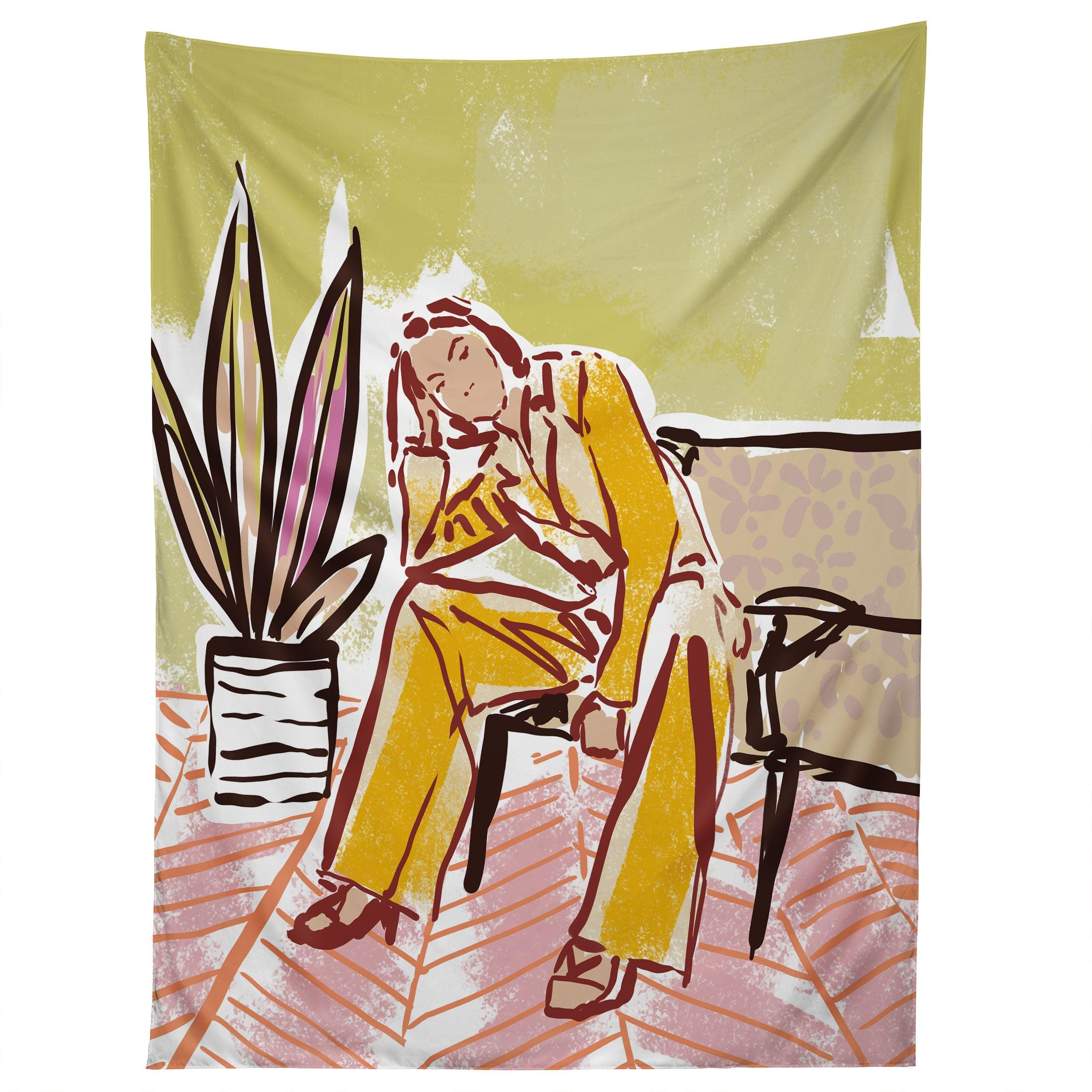 WOMAN SITTING ON SOFA tapestry 75x100 чёрный