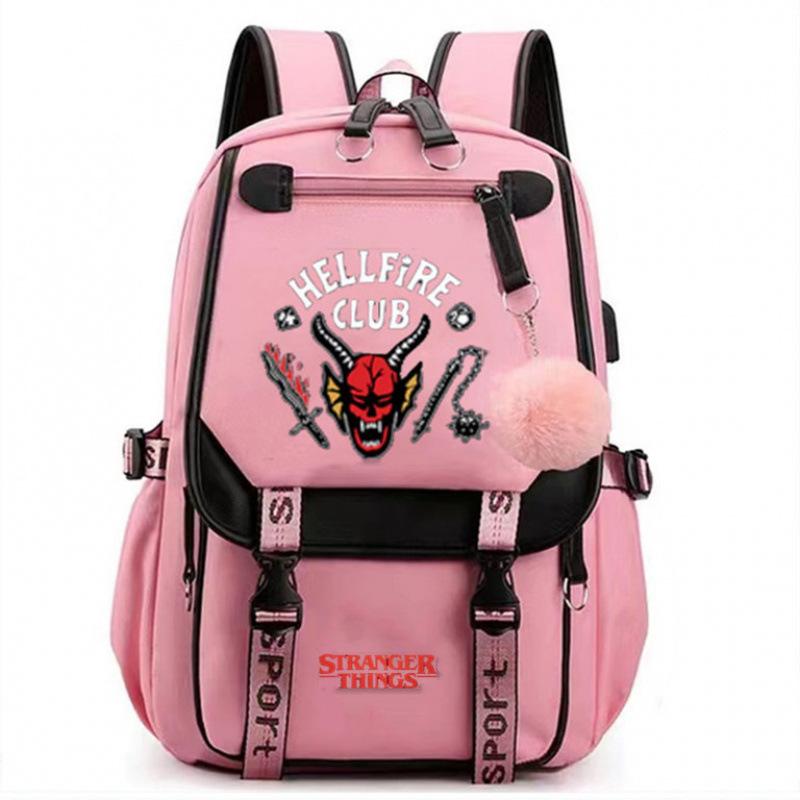 Hellfire Stranger Things Backpack Usb Charging Backpack Student School Bag School Bag Stranger