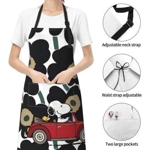 Moomin, Little My, Snoopy, Floral Print Nordic Apron, H-Shaped, Neck Strap, Easy To Move Around, with Pockets, Waterproof, Adjustable, Suitable for Nu