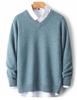 Men's 100% Wool V-Neck Sweater - Solid Color, Loose Fit, Long Sleeve Knitwear