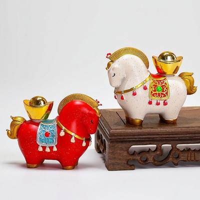 1/4Pcs Cartoon Horse Statue Rotatable Golden Ingot Gourd Money Bag Lucky Pony Figurine Home Office Desktop Feng Shui Decoration Ornament