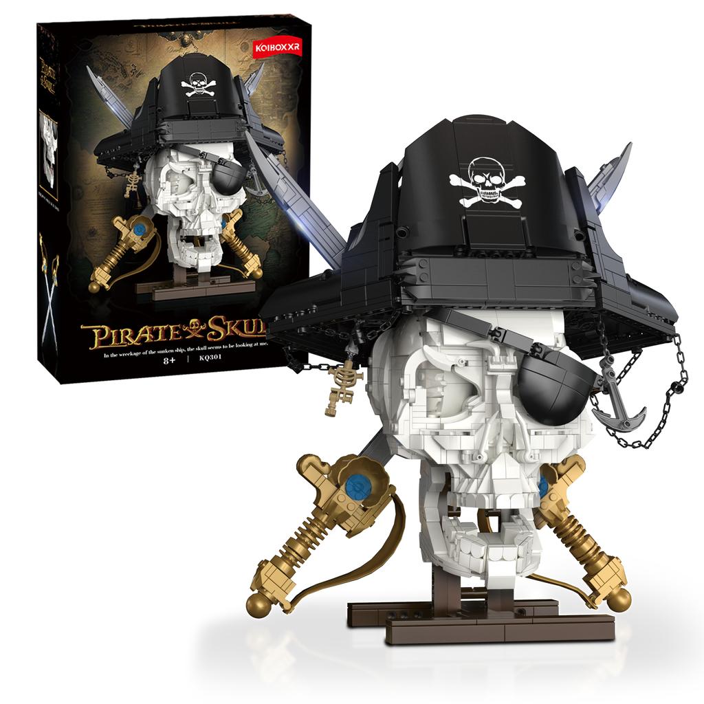 Pirate Skull MOC Building Blocks Skeleton with Double Bladed Sword DIY Mini Bricks Figure Assembly Toys For Kid Birthday Gifts