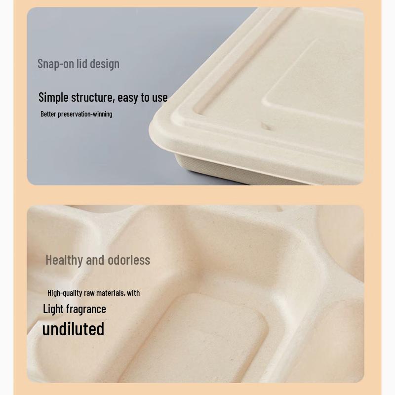 Sujie Degradable 4-Compartment Pulp Lunch Boxes with Lids